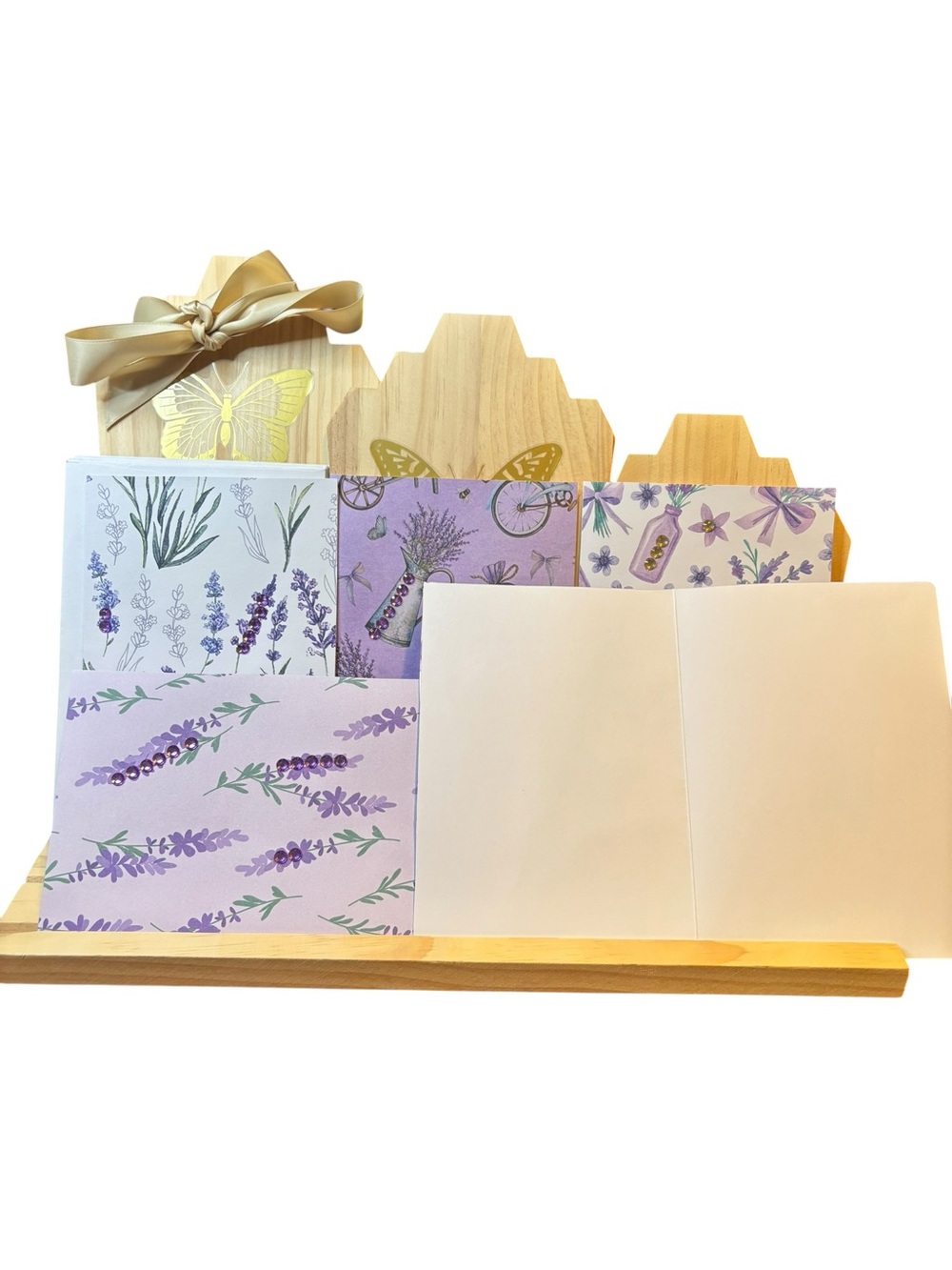 (5) Cards Handmade Jeweled Lavender Floral Card Collection – 4x6 Blank Cards - Picture 2 of 5